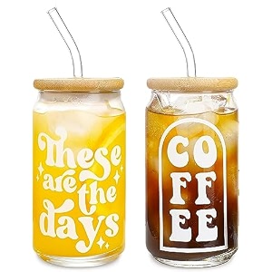 kamvy random printed beer can shaped reusable boba cup with wooden lids and glass straw ice coffee mug 500ml drinking glasses ideal for cocktailssoda tumbler pack of 2 printed can - 2