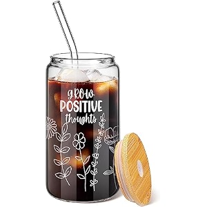 kamvy random printed beer can shaped reusable boba cup with wooden lids and glass straw ice coffee mug 500ml drinking glasses ideal for cocktailssoda tumbler pack of 1 printed can - 1