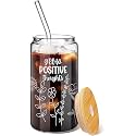 KAMVY Random Printed Beer Can Shaped Reusable Boba Cup with Wooden Lids and Glass Straw Ice Coffee Mug 500ml Drinking Glasses Ideal for Cocktails,Soda Tumbler Pack of 1 (Printed Can - 1)