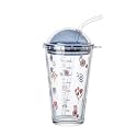 KAMVY Random Printed Glass Tumbler with Plastic Lid and Straw 470ml,Floral Pattern,Multipurpose Drinking Glasses Travel Sipper Bottles for Juice, Smoothies, Milkshake, Cold &amp; Hot Beverages (Floral)