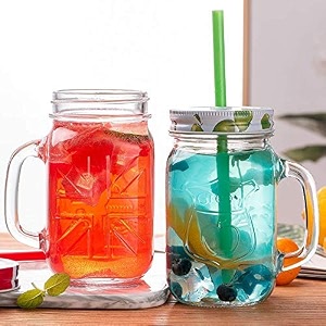 kamvy sophisticated mason jar mugs with handle and straw old fashioned drinking glass random colour lid 500ml mason - 1