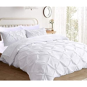 kanak bedding 3 piece bedding duvet cover set luxurious pinch pleated duvet cover with zipper closureegyption cotton pintuck duvet cover settwintwin xlwhite