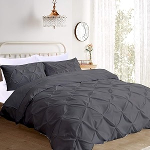 kanak bedding 3 piece bedding duvet cover set luxurious pinch pleated duvet cover with zipper closureegyption cotton pintuck duvet cover setcalifornia queendark grey