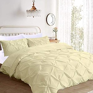 kanak bedding 3 piece bedding duvet cover set luxurious pinch pleated duvet cover with zipper closureegyption cotton pintuck duvet cover setolympic queenivory