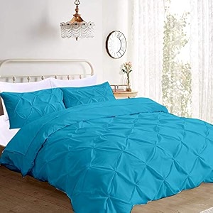 kanak bedding 3 piece bedding duvet cover set luxurious pinch pleated duvet cover with zipper closureegyption cotton pintuck duvet cover settwintwin xlturqoise blue