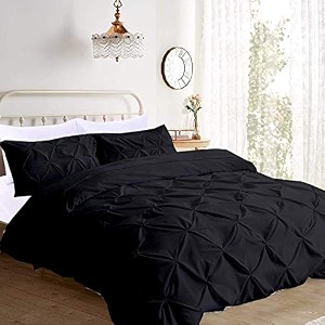 kanak bedding 3 piece bedding duvet cover set luxurious pinch pleated duvet cover with zipper closureegyption cotton pintuck duvet cover setolympic queenblack