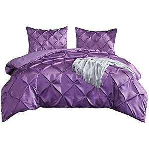 kanak bedding 3 piece bedding duvet cover set luxurious pinch pleated duvet cover with zipper closureegyption cotton pintuck duvet cover setoversizepurpel
