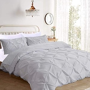 kanak bedding 3 piece bedding duvet cover set luxurious pinch pleated duvet cover with zipper closureegyption cotton pintuck duvet cover settwintwin xlsilver grey