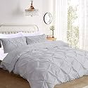 Kanak Bedding 3 Piece Bedding Duvet Cover Set Luxurious Pinch Pleated Duvet Cover with Zipper Closure,Egyption Cotton Pintuck Duvet Cover Set,Twin/Twin XL(Silver Grey)