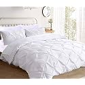 Kanak Bedding 3 Piece Bedding Duvet Cover Set Luxurious Pinch Pleated Duvet Cover with Zipper Closure,Egyption Cotton Pintuck Duvet Cover Set,Twin/Twin XL(White)