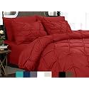 Kanak Bedding 3 Piece Bedding Duvet Cover Set Luxurious Pinch Pleated Duvet Cover with Zipper Closure,Egyption Cotton Pintuck Duvet Cover Set,Full/Queen(Red)