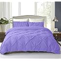 Kanak Bedding 3 Piece Bedding Duvet Cover Set Luxurious Pinch Pleated Duvet Cover with Zipper Closure,Egyption Cotton Pintuck Duvet Cover Set,Olympic Queen(Lilac)