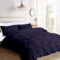 Kanak Bedding 3 Piece Bedding Duvet Cover Set Luxurious Pinch Pleated Duvet Cover with Zipper Closure,Egyption Cotton Pintuck Duvet Cover Set,Oversize(Navy Blue)