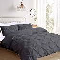 Kanak Bedding 3 Piece Bedding Duvet Cover Set Luxurious Pinch Pleated Duvet Cover with Zipper Closure,Egyption Cotton Pintuck Duvet Cover Set,Twin/Twin XL(Dark Grey)