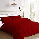 Kanak Bedding 3 Piece Bedding Duvet Cover Set Luxurious Pinch Pleated Duvet Cover with Zipper Closure,Egyption Cotton Pintuck Duvet Cover Set,Twin/Twin XL(Burgundy)