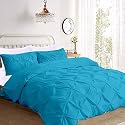 Kanak Bedding 3 Piece Bedding Duvet Cover Set Luxurious Pinch Pleated Duvet Cover with Zipper Closure,Egyption Cotton Pintuck Duvet Cover Set,California Queen(Turqoise Blue)