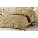 Kanak Bedding 3 Piece Bedding Duvet Cover Set Luxurious Pinch Pleated Duvet Cover with Zipper Closure,Egyption Cotton Pintuck Duvet Cover Set,Full/Queen(Gold)