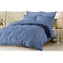 Kanak Bedding 3 Piece Bedding Duvet Cover Set Luxurious Pinch Pleated Duvet Cover with Zipper Closure,Egyption Cotton Pintuck Duvet Cover Set,Oversize(Medium Blue)
