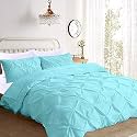 Kanak Bedding 3 Piece Bedding Duvet Cover Set Luxurious Pinch Pleated Duvet Cover with Zipper Closure,Egyption Cotton Pintuck Duvet Cover Set,Olympic Queen(Aqua Blue)