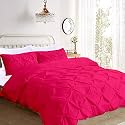 Kanak Bedding 3 Piece Bedding Duvet Cover Set Luxurious Pinch Pleated Duvet Cover with Zipper Closure,Egyption Cotton Pintuck Duvet Cover Set,Olympic Queen(Hot Pink)