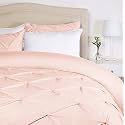 Kanak Bedding 3 Piece Bedding Duvet Cover Set Luxurious Pinch Pleated Duvet Cover with Zipper Closure,Egyption Cotton Pintuck Duvet Cover Set,Oversize(Peach)