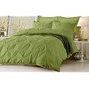 Kanak Bedding 3 Piece Bedding Duvet Cover Set Luxurious Pinch Pleated Duvet Cover with Zipper Closure,Egyption Cotton Pintuck Duvet Cover Set,Olympic Queen(Olive)