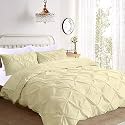 Kanak Bedding 3 Piece Bedding Duvet Cover Set Luxurious Pinch Pleated Duvet Cover with Zipper Closure,Egyption Cotton Pintuck Duvet Cover Set,Oversize(Ivory)