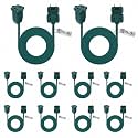 Kanayu 10 Pack Green 9 ft Indoor Extension Cord 2 Prong Electric Cord Extender, Wire Plug in and End, Ac 120 Volts, for Outdoor Christmas Connect or Extend