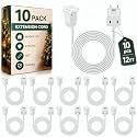 Kanayu 10 Pack White 12 ft Indoor Extension Cord 2 Prong Electric Cord Extender, Wire Plug in and End, Ac 120 Volts, for Outdoor Christmas Connect or Extend