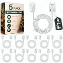 Kanayu 5 Pack Wite 9 ft Indoor Extension Cord 2 Prong Electric Cord Extender, Wire Plug in and End, Ac 120 Volts, for Outdoor Christmas Connect or Extend