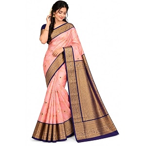 kanchipuram silk saree with contrast pallu amp rich zari border  traditional banarasi style wedding amp festive saree for women with blouse piece
