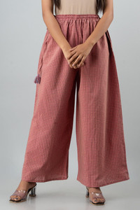 kanchuk women regular fit red cotton blend trousers