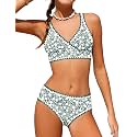 KANGKANG Girls Swimsuit Bikini Set Solid Color V-Neck Two Piece Bathing Suit with Chest Pad Adjustable Straps Swimwear 7-16T