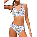 KANGKANG Girls Swimsuit Bikini Set Solid Color V-Neck Two Piece Bathing Suit with Chest Pad Adjustable Straps Swimwear 7-16T