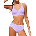 KANGKANG Girls Swimsuit Bikini Set Solid Color V-Neck Two Piece Bathing Suit with Chest Pad Adjustable Straps Swimwear 7-16T