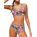 KANGKANG Girls Swimsuit Bikini Set Solid Color V-Neck Two Piece Bathing Suit with Chest Pad Adjustable Straps Swimwear 7-16T