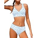 KANGKANG Girls Swimsuit Bikini Set Solid Color V-Neck Two Piece Bathing Suit with Chest Pad Adjustable Straps Swimwear 7-16T