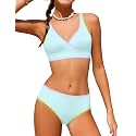 KANGKANG Girls Swimsuit Bikini Set Solid Color V-Neck Two Piece Bathing Suit with Chest Pad Adjustable Straps Swimwear 7-16T