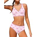 KANGKANG Girls Swimsuit Bikini Set Solid Color V-Neck Two Piece Bathing Suit with Chest Pad Adjustable Straps Swimwear 7-16T