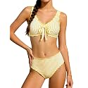 KANGKANG Girls Swimsuit Bikini Set Solid Color V-Neck Two Piece Bathing Suit with Chest Pad Adjustable Straps Swimwear 7-16T