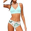 KANGKANG Girls Swimsuit Bikini Set Solid Color V-Neck Two Piece Bathing Suit with Chest Pad Adjustable Straps Swimwear 7-16T