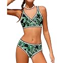 KANGKANG Girls Swimsuit Bikini Set Solid Color V-Neck Two Piece Bathing Suit with Chest Pad Adjustable Straps Swimwear 7-16T