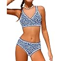 KANGKANG Girls Swimsuit Bikini Set Solid Color V-Neck Two Piece Bathing Suit with Chest Pad Adjustable Straps Swimwear 7-16T