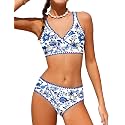 KANGKANG Girls Swimsuit Bikini Set Solid Color V-Neck Two Piece Bathing Suit with Chest Pad Adjustable Straps Swimwear 7-16T