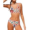 KANGKANG Girls Swimsuit Bikini Set Solid Color V-Neck Two Piece Bathing Suit with Chest Pad Adjustable Straps Swimwear 7-16T