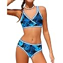 KANGKANG Girls Swimsuit Bikini Set Solid Color V-Neck Two Piece Bathing Suit with Chest Pad Adjustable Straps Swimwear 7-16T
