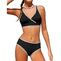KANGKANG Girls Swimsuit Bikini Set Solid Color V-Neck Two Piece Bathing Suit with Chest Pad Adjustable Straps Swimwear 7-16T