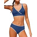 KANGKANG Girls Swimsuit Bikini Set Solid Color V-Neck Two Piece Bathing Suit with Chest Pad Adjustable Straps Swimwear 7-16T