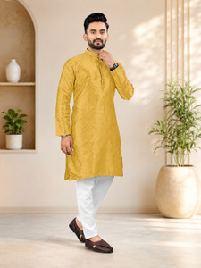 kanha creation Men Embroidered Straight Kurta