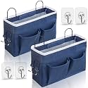 Kanrichu 2pcs Middle Wall Hanging Organizer Bag, Linen Fabric Door Hanging Storage Basket with Pockets, Waterproof Bin for Kitchen, Bedroom, Office, RV Camper (Blue)